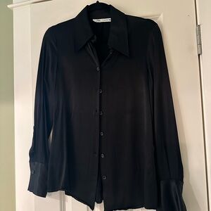 Zara Black Satin Button-Up Shirt